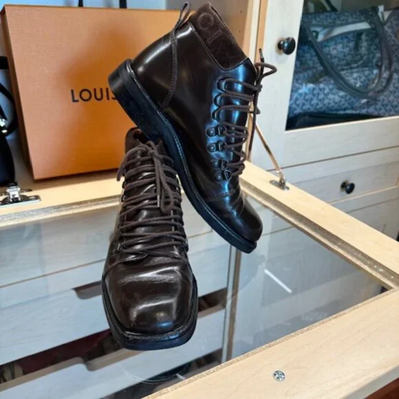 Gucci Brown Leather Combat Boots Women's Size 7.5 - Picture 1 of 6